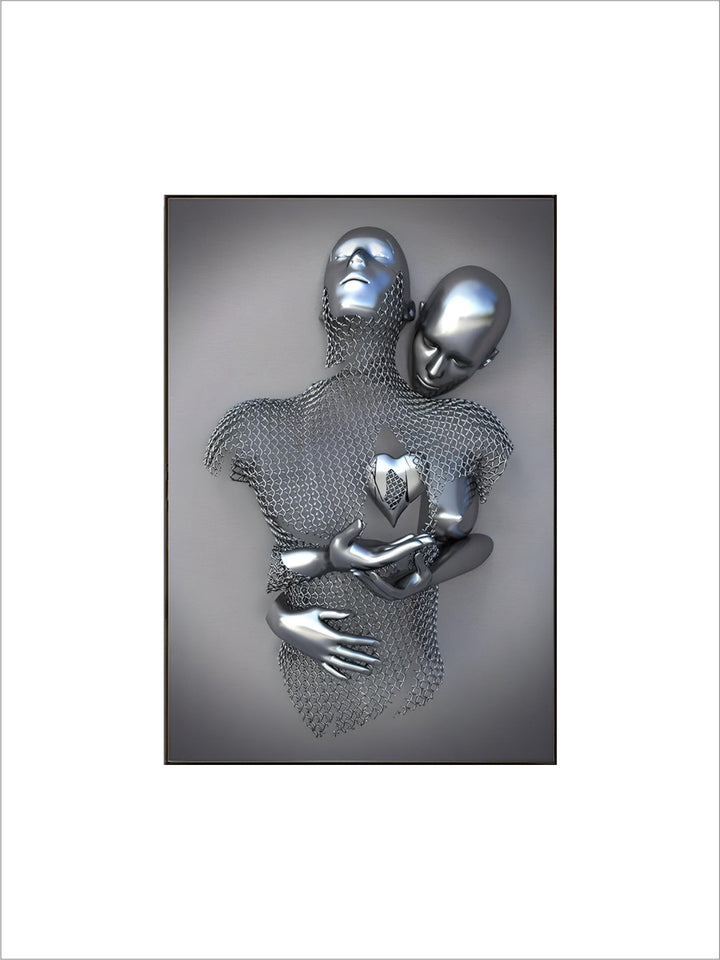 Gray Metallic 3d Effect Cyborg Lovers Figure Art Wall Art Fine Art Canvas Prints Abstract Pictures For Modern Loft Living Room Decor