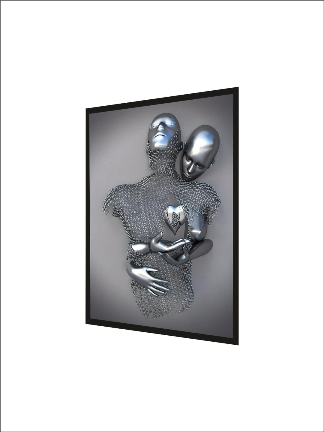 Gray Metallic 3d Effect Cyborg Lovers Figure Art Wall Art Fine Art Canvas Prints Abstract Pictures For Modern Loft Living Room Decor
