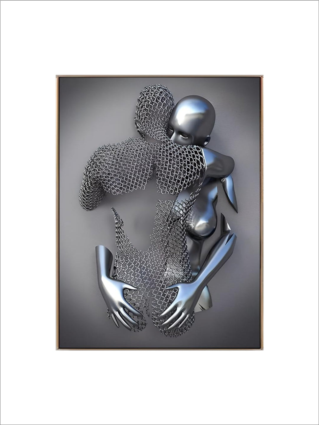 Gray Metallic 3d Effect Cyborg Lovers Figure Art Wall Art Fine Art Canvas Prints Abstract Pictures For Modern Loft Living Room Decor