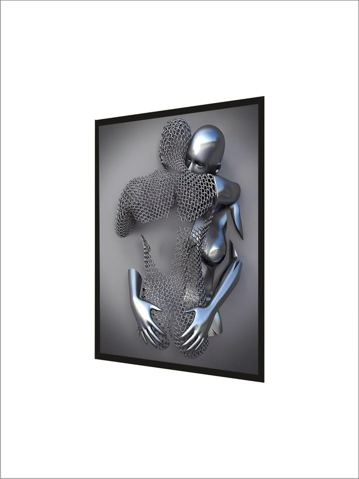 Gray Metallic 3d Effect Cyborg Lovers Figure Art Wall Art Fine Art Canvas Prints Abstract Pictures For Modern Loft Living Room Decor