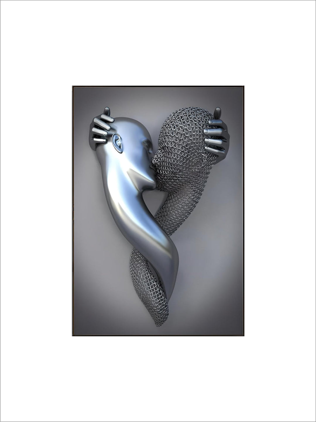 Gray Metallic 3d Effect Cyborg Lovers Figure Art Wall Art Fine Art Canvas Prints Abstract Pictures For Modern Loft Living Room Decor