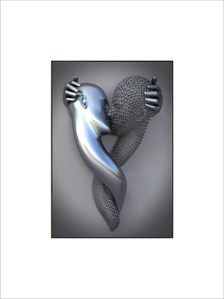 Gray Metallic 3d Effect Cyborg Lovers Figure Art Wall Art Fine Art Canvas Prints Abstract Pictures For Modern Loft Living Room Decor