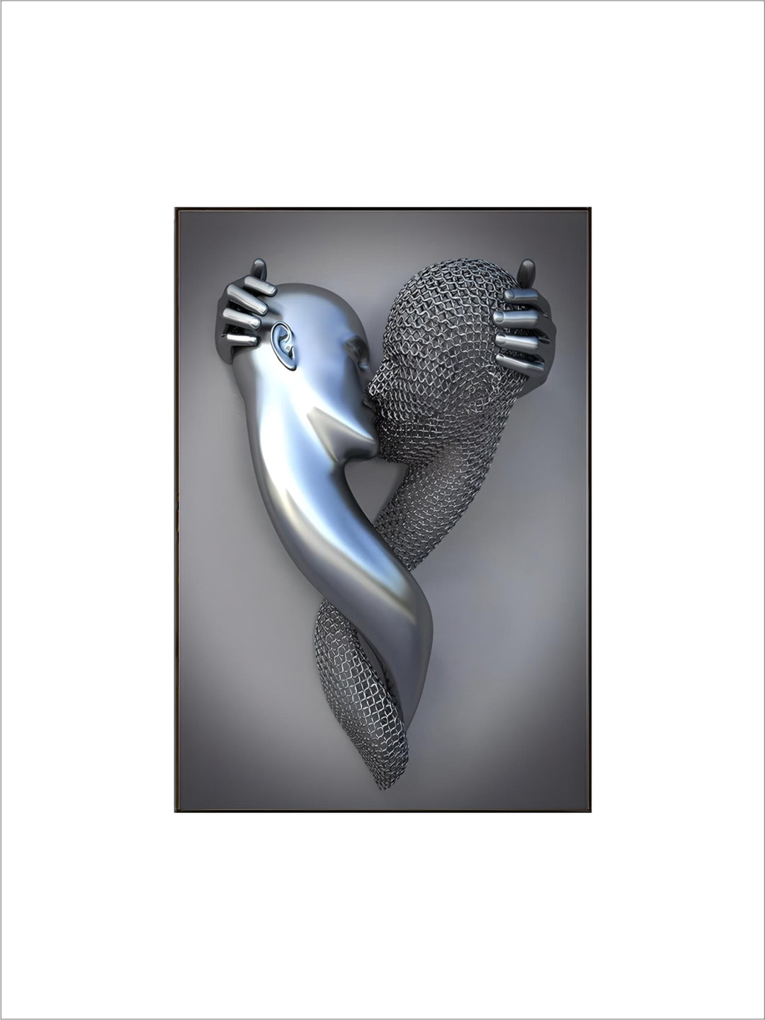 Gray Metallic 3d Effect Cyborg Lovers Figure Art Wall Art Fine Art Canvas Prints Abstract Pictures For Modern Loft Living Room Decor