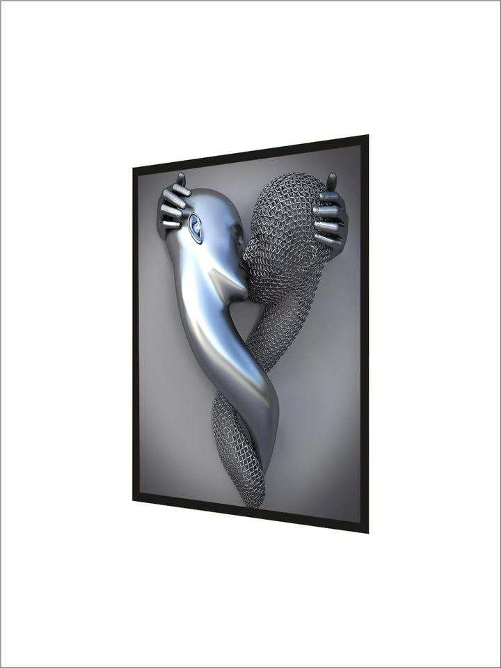 Gray Metallic 3d Effect Cyborg Lovers Figure Art Wall Art Fine Art Canvas Prints Abstract Pictures For Modern Loft Living Room Decor