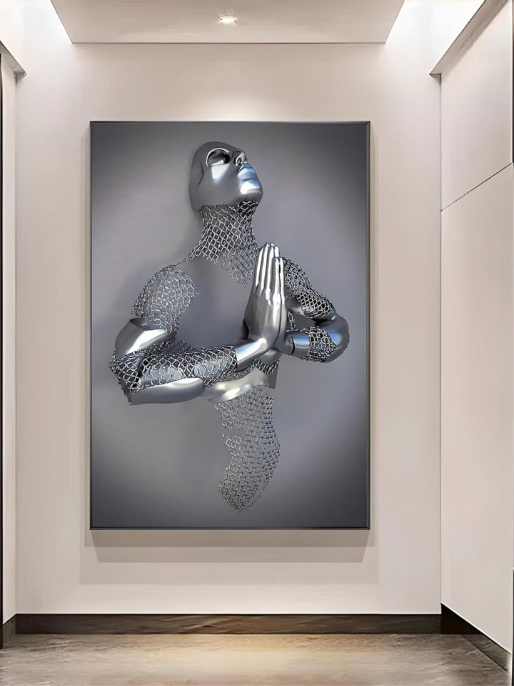 Gray Metallic 3d Effect Cyborg Lovers Figure Art Wall Art Fine Art Canvas Prints Abstract Pictures For Modern Loft Living Room Decor