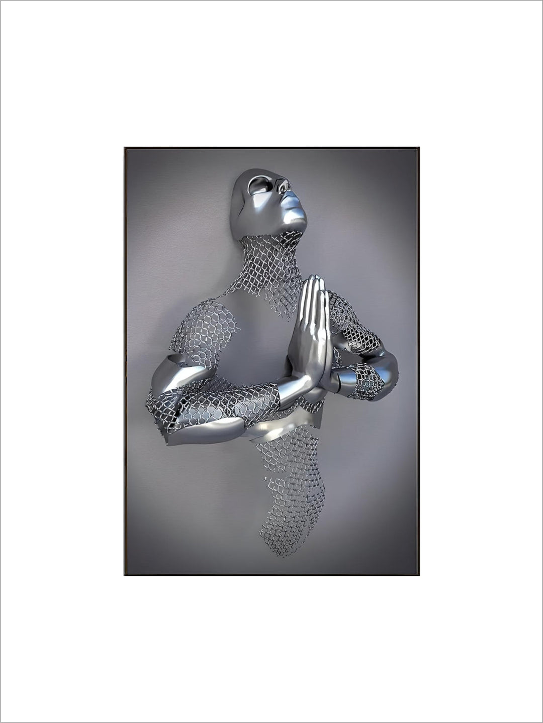 Gray Metallic 3d Effect Cyborg Lovers Figure Art Wall Art Fine Art Canvas Prints Abstract Pictures For Modern Loft Living Room Decor