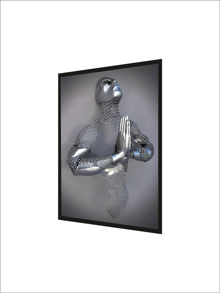 Gray Metallic 3d Effect Cyborg Lovers Figure Art Wall Art Fine Art Canvas Prints Abstract Pictures For Modern Loft Living Room Decor