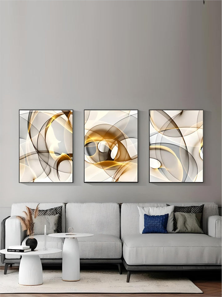 Abstract Flowing Black Golden Threads Wall Art Fine Art Canvas Prints Pictures For Modern Apartment Living Room Home Office Hotel Room Wall Decor