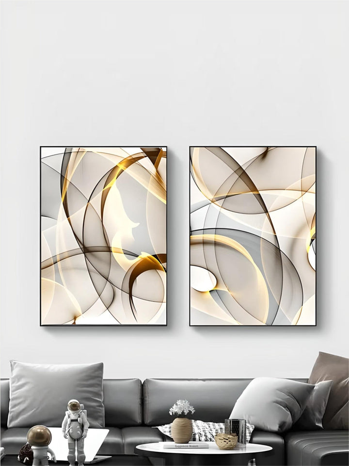 Abstract Flowing Black Golden Threads Wall Art Fine Art Canvas Prints Pictures For Modern Apartment Living Room Home Office Hotel Room Wall Decor