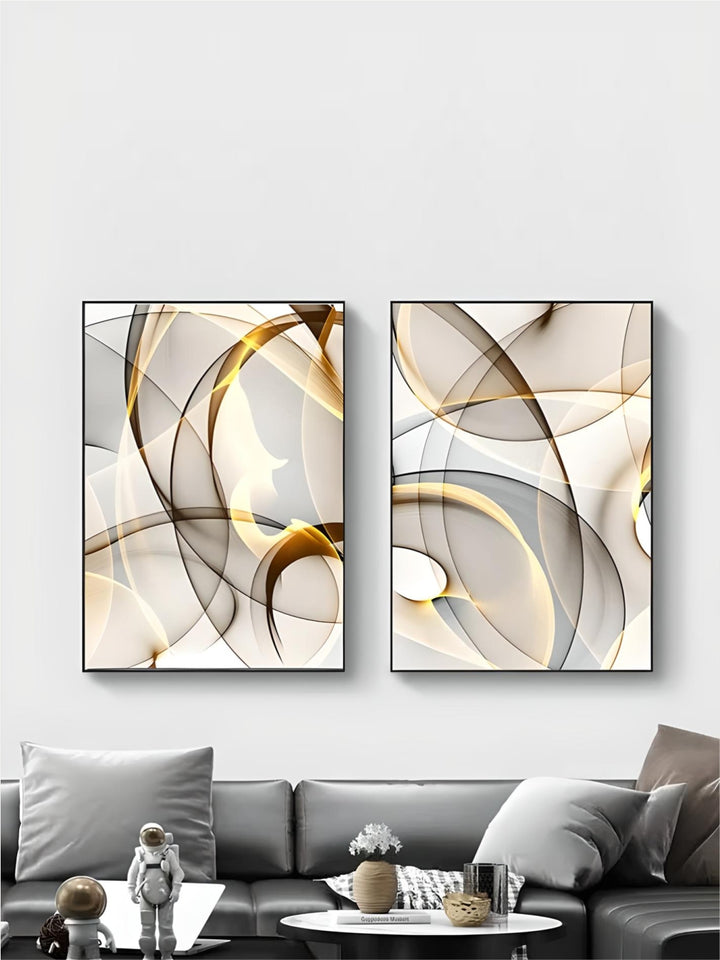 Abstract Flowing Black Golden Threads Wall Art Fine Art Canvas Prints Pictures For Modern Apartment Living Room Home Office Hotel Room Wall Decor