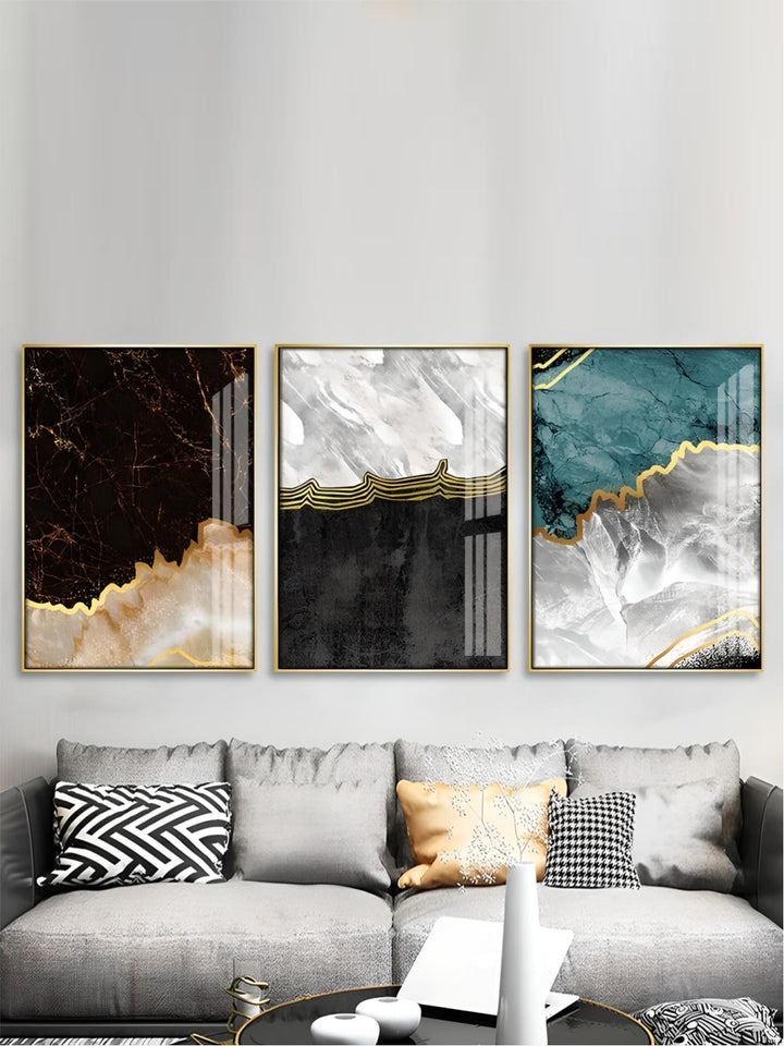 Modern Abstract Golden Seam Marble Print Wall Art Fine Art Canvas Prints Fashion Pictures For Luxury Living Room Dining Room Home Office Art Decor