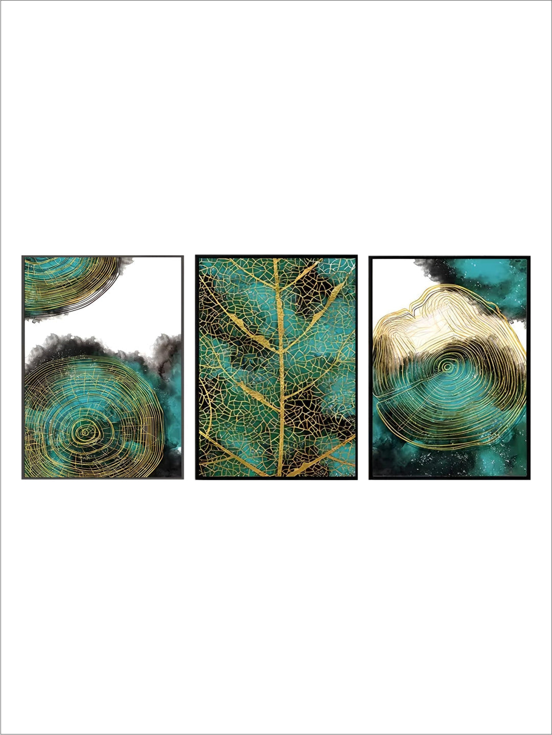 Modern Green Agate Golden Nordic Luxury Art Abstract Green Plant Gold Leaf Canvas Painting For Wall Art Decoration Living Room