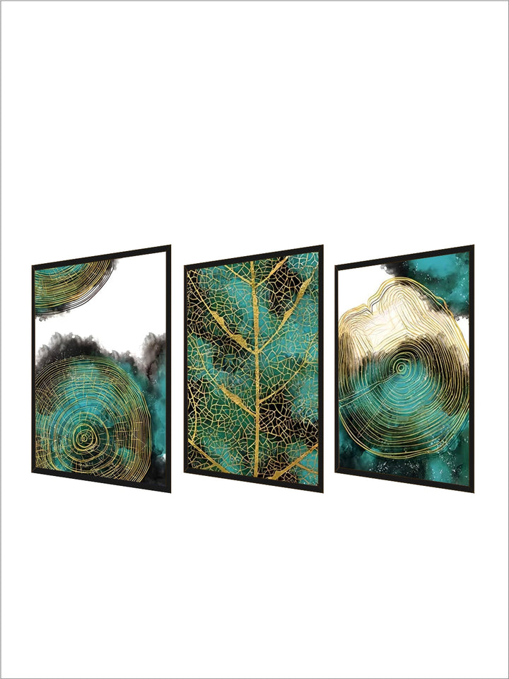 Modern Green Agate Golden Nordic Luxury Art Abstract Green Plant Gold Leaf Canvas Painting For Wall Art Decoration Living Room