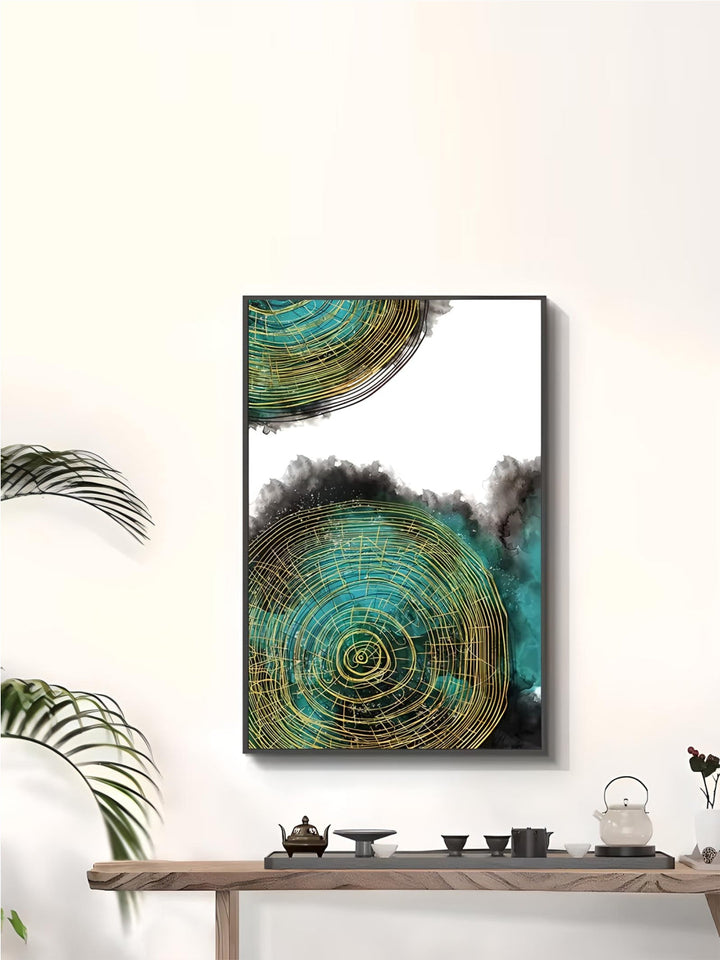 Modern Green Agate Golden nordic Luxury Art Abstract Green Plant Gold Leaf Canvas Painting For Wall Art Decoration Living Room