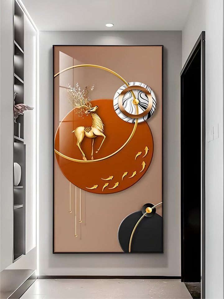 Large Wall Art Painting Gold Elk nordic Style Luxury Animal crystal porcelain painting modern artwork framed for home decor