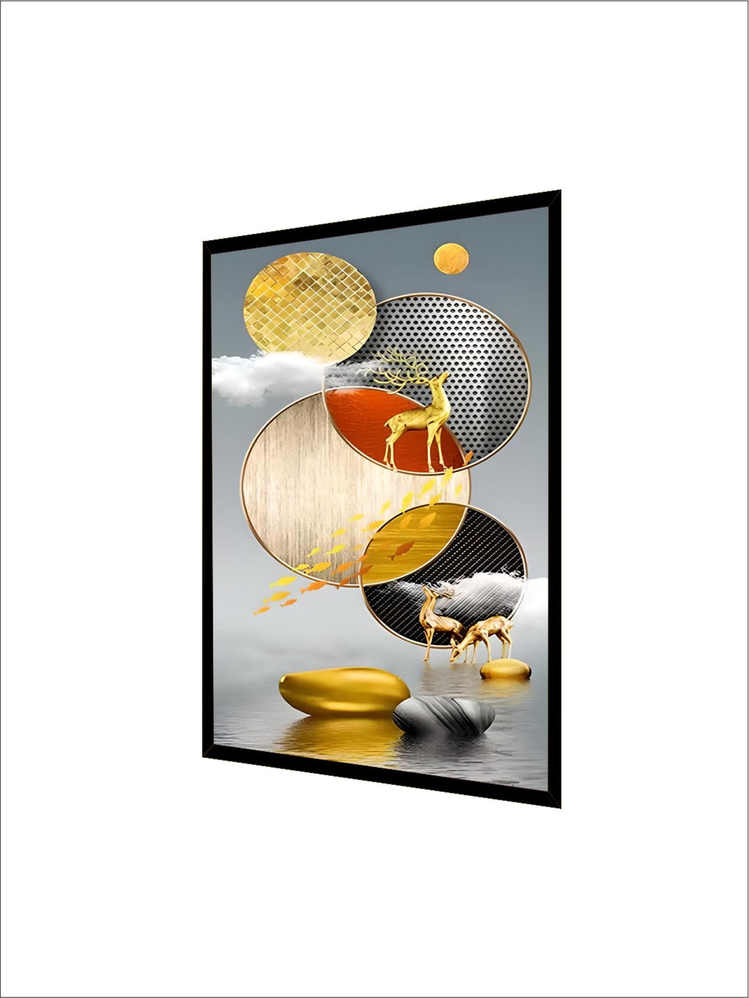 Large Wall Art Painting Gold Elk nordic Style Luxury Animal crystal porcelain painting modern artwork framed for home decor