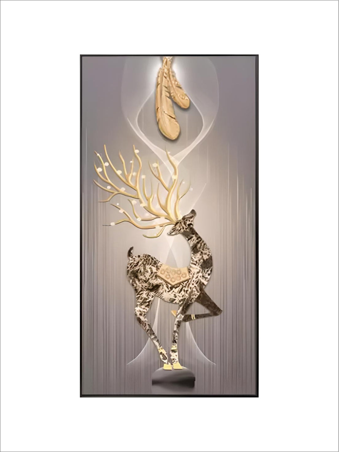 Nordic Luxury Golden Deer Art Crystal Porcelain Painting Wall Decor Picture Entryway Wall Art Painting