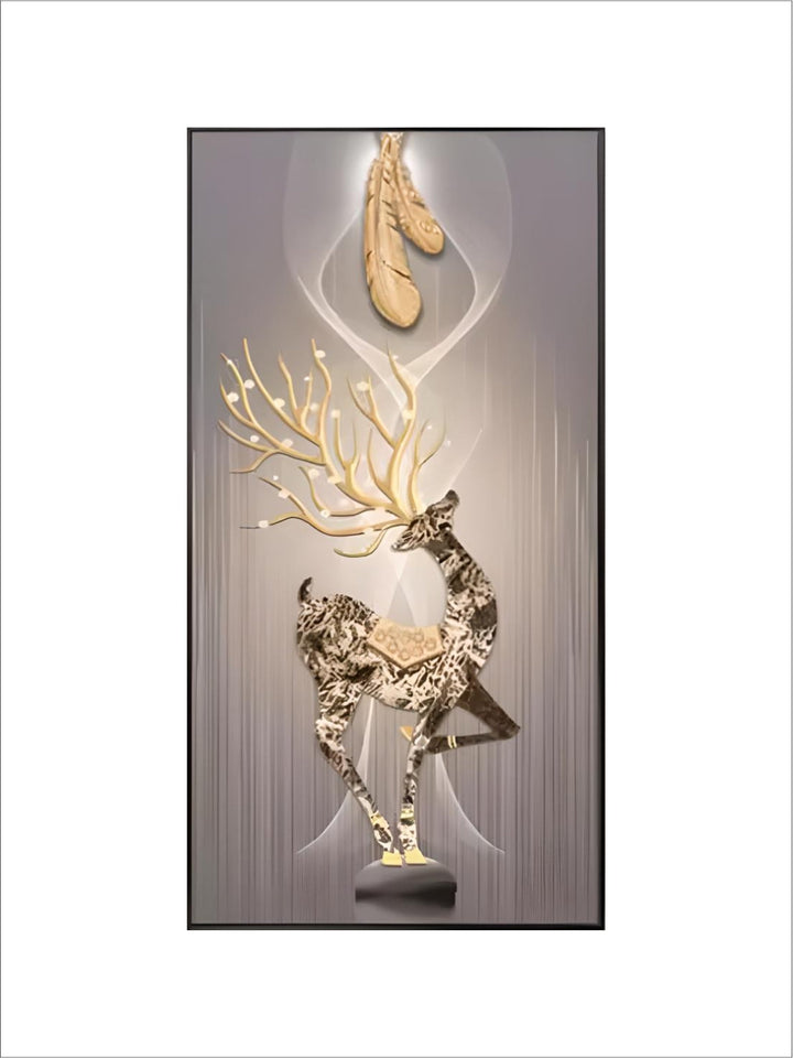 Nordic Luxury Golden Deer Art Crystal Porcelain Painting Wall Decor Picture Entryway Wall Art Painting