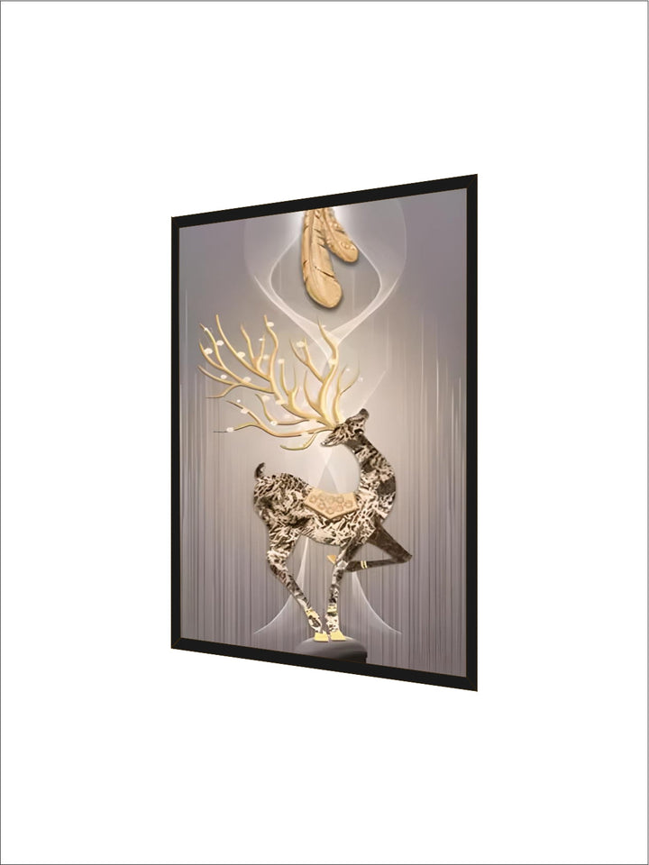 Nordic Luxury Golden Deer Art Crystal Porcelain Painting Wall Decor Picture Entryway Wall Art Painting