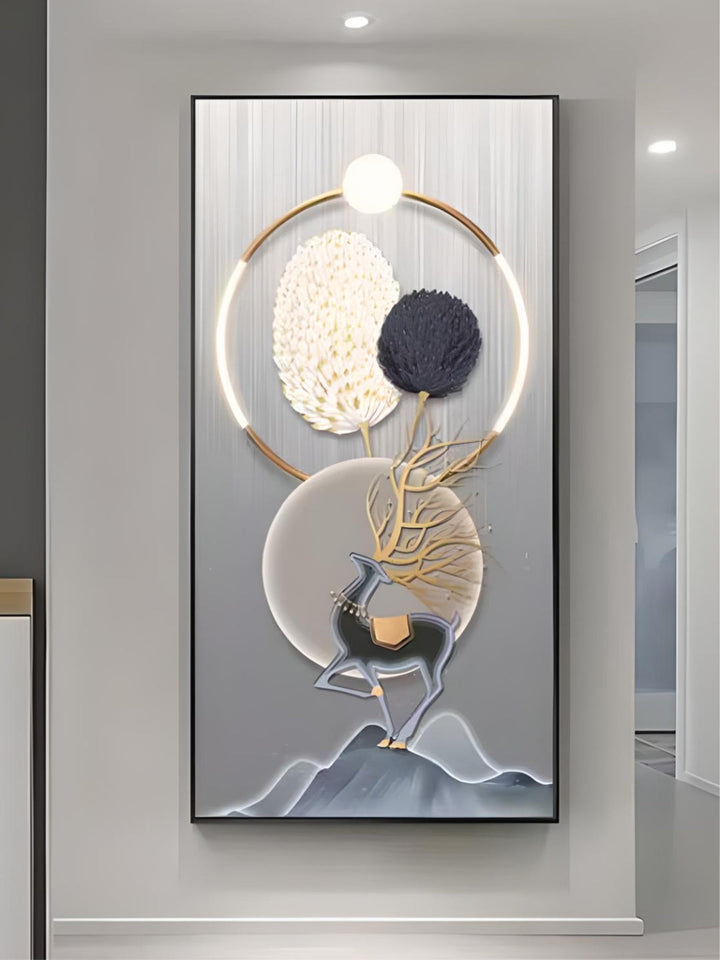 nordic Luxury Golden Deer Art Crystal Porcelain Painting Wall Decor Picture Entryway Wall Art Painting