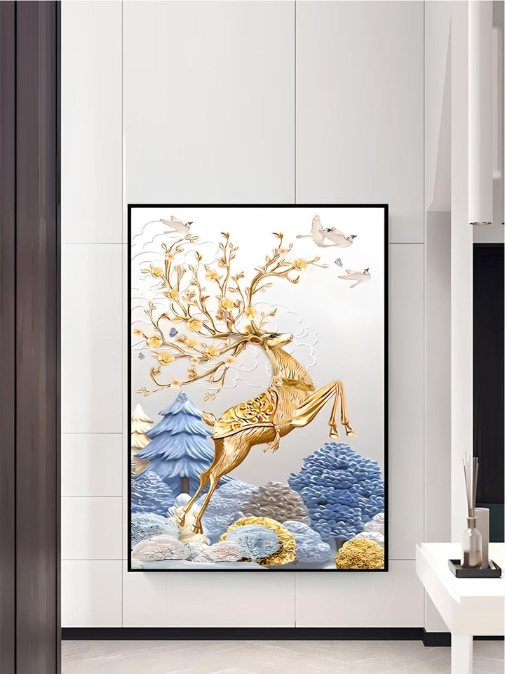 New Luxury Home Decor Animals Nordic Wall Art Golden Deer Art Porcelain Painting Crystal
