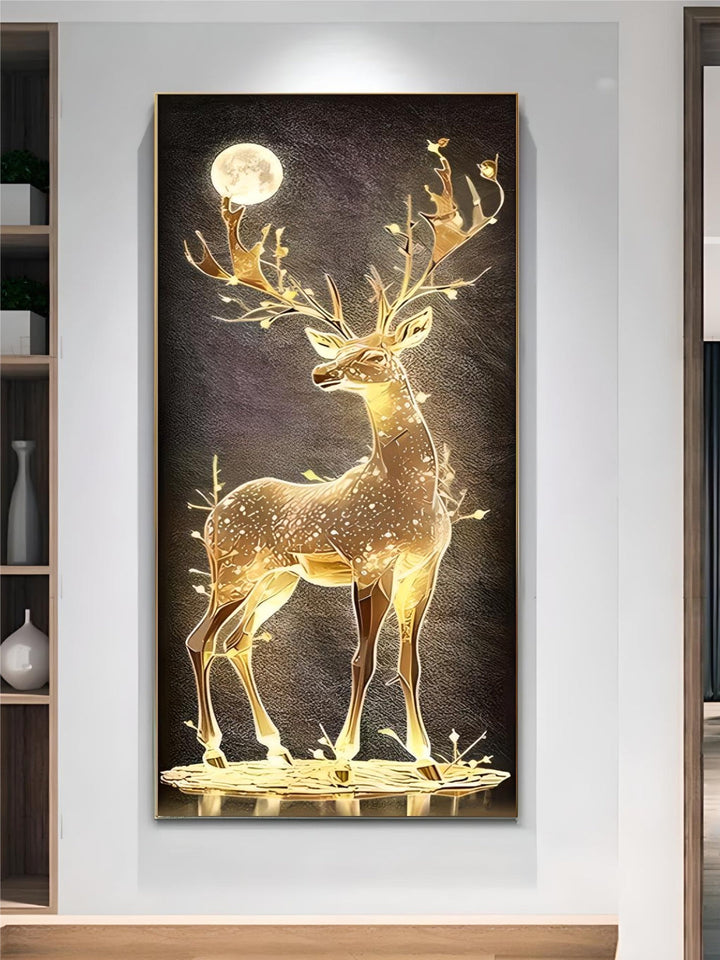 Nordic Luxury Abstract Wall Art Golden Elk Canvas Art Print Gold Ribbon Posters led crystal porcelain decorative paintings