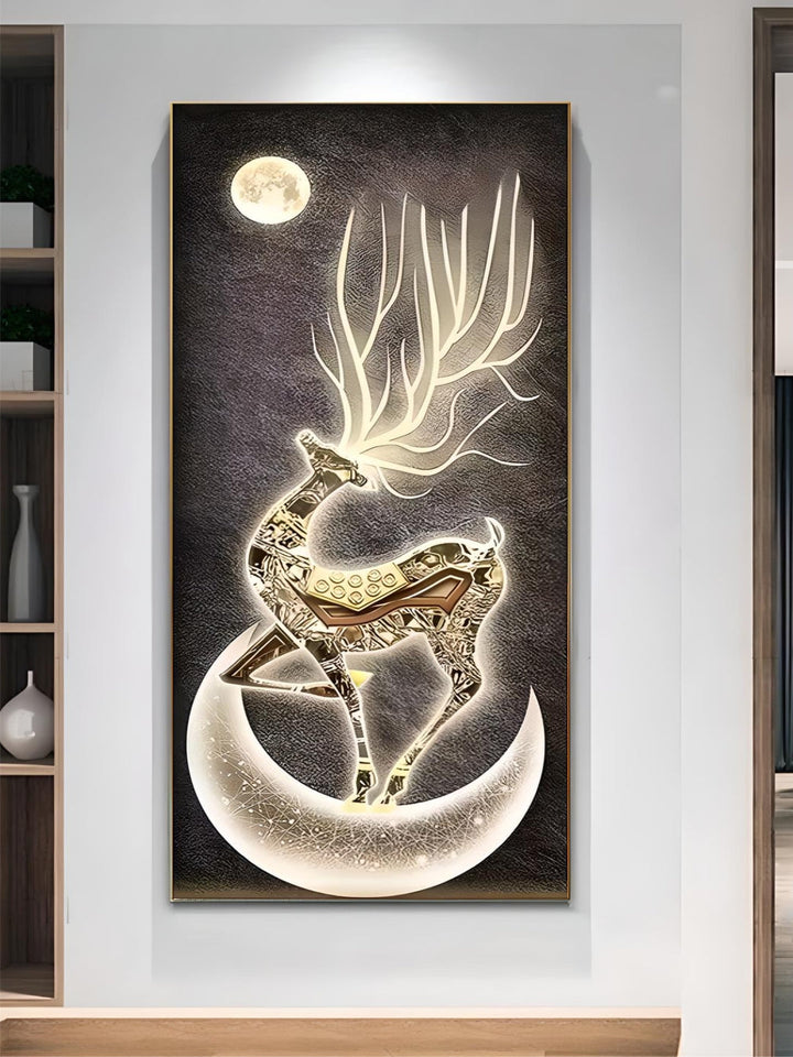 nordic Luxury Abstract Wall Art Golden Elk Canvas Art Print Gold Ribbon Posters led crystal porcelain decorative paintings