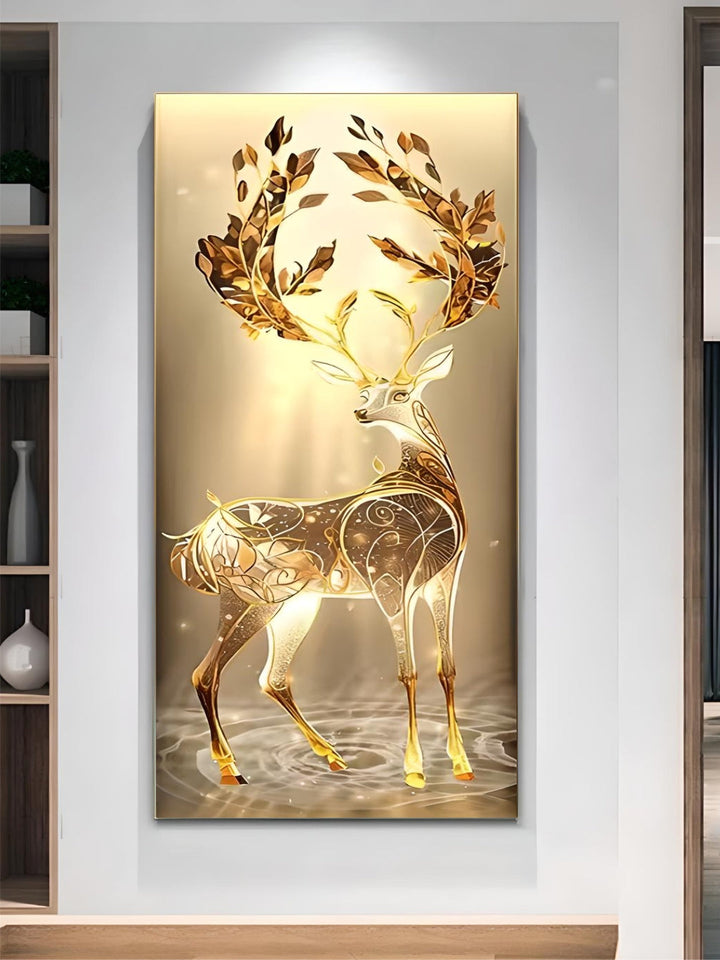 nordic Luxury Abstract Wall Art Golden Elk Canvas Art Print Gold Ribbon Posters led crystal porcelain decorative paintings