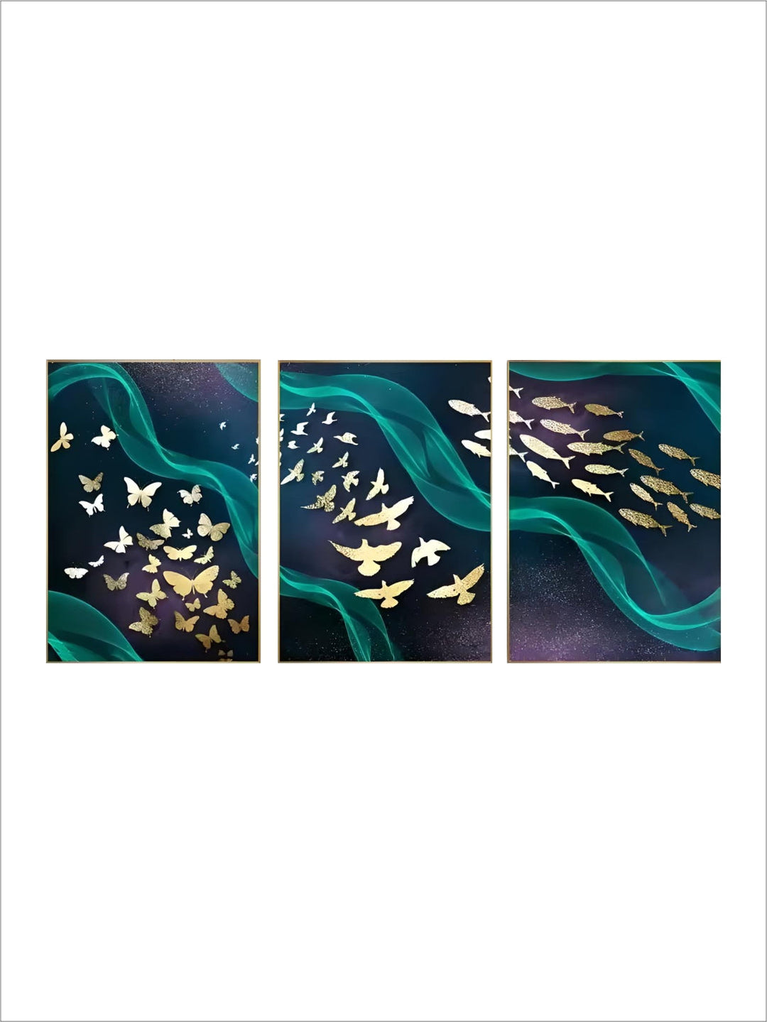 Nordic Style Abstract Wall Art Golden Ribbon Butterfly Fish Bird Dance Canvas Poster Print for Home Decor