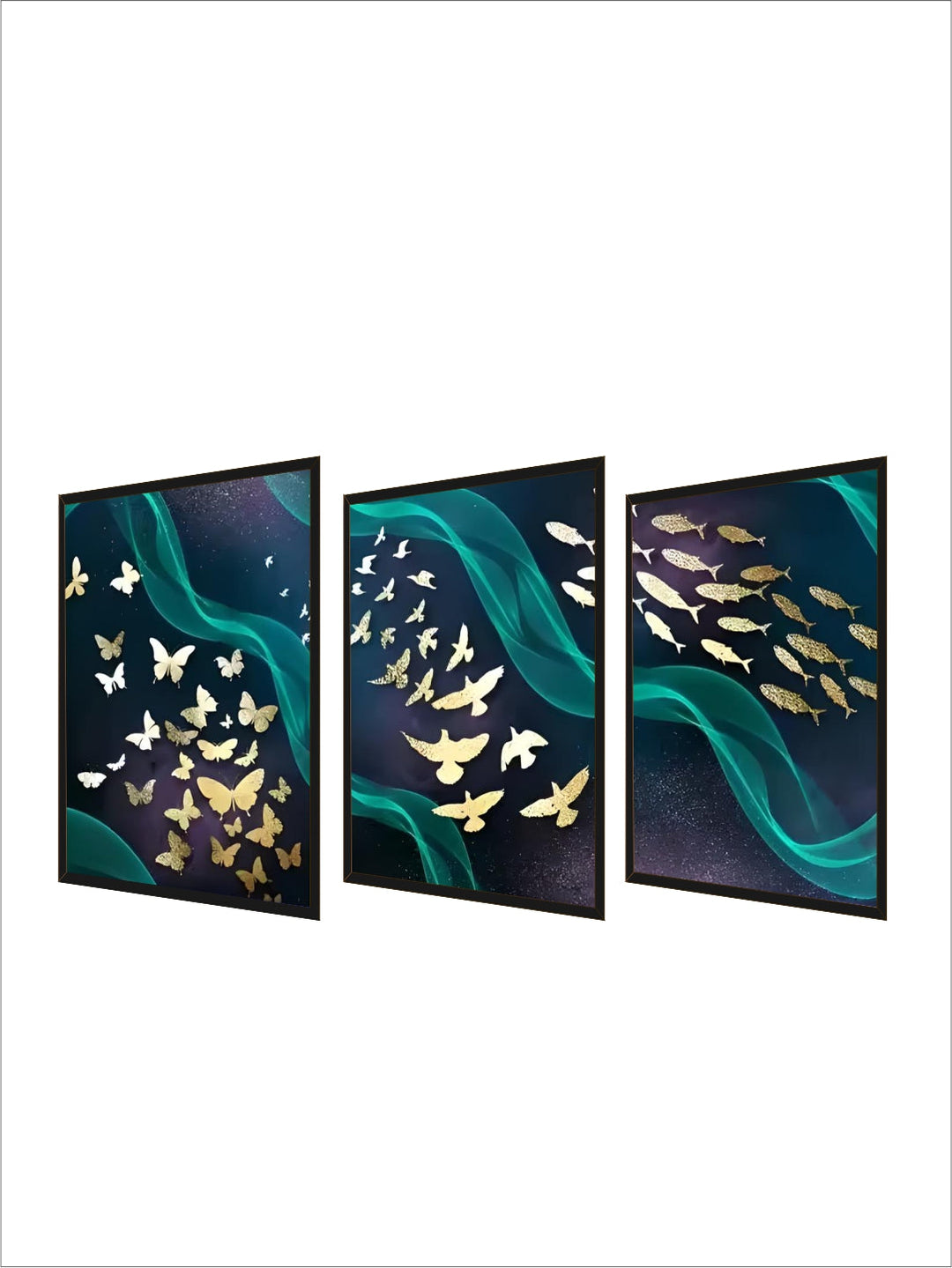Nordic Style Abstract Wall Art Golden Ribbon Butterfly Fish Bird Dance Canvas Poster Print for Home Decor