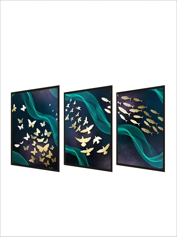 Nordic Style Abstract Wall Art Golden Ribbon Butterfly Fish Bird Dance Canvas Poster Print for Home Decor