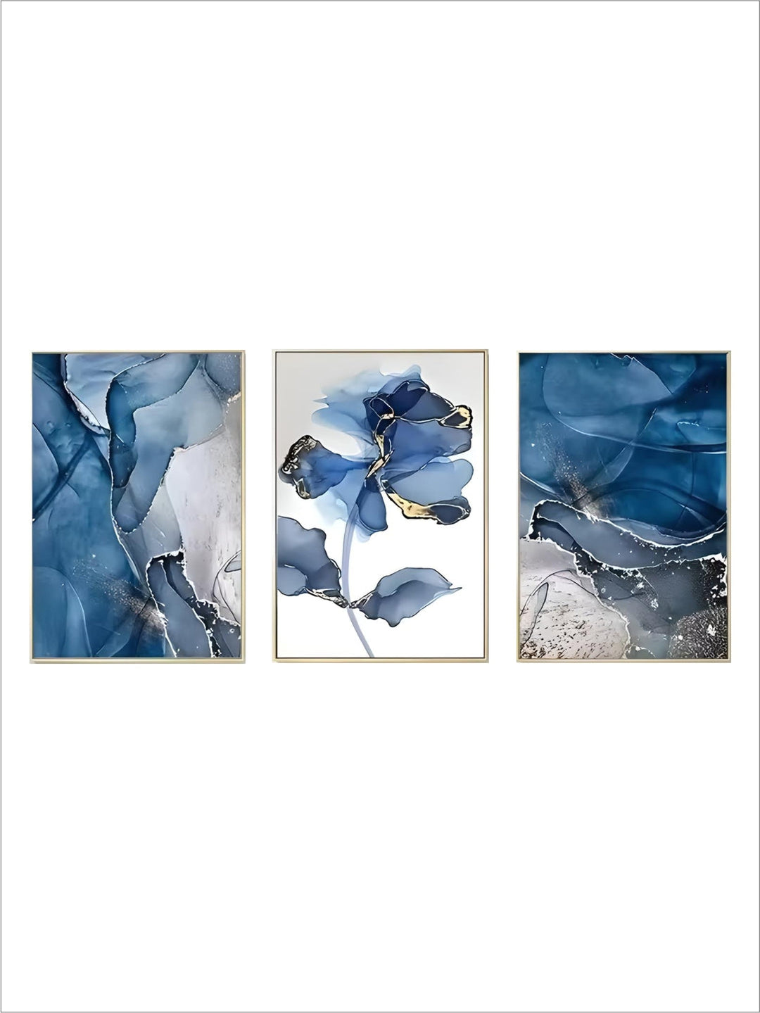 Nordic Fashion Luxury Home Decoration Blue and Gold Abstract Flower Art Oil Painting on Canvas Wall Ar