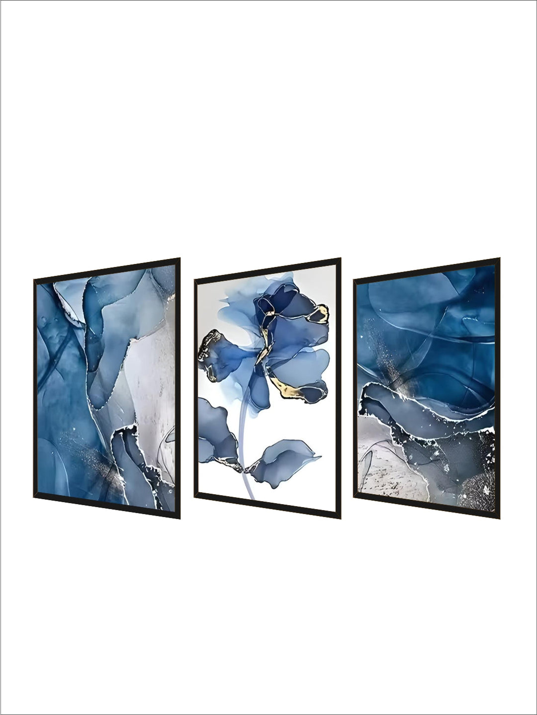 Nordic Fashion Luxury Home Decoration Blue and Gold Abstract Flower Art Oil Painting on Canvas Wall Ar