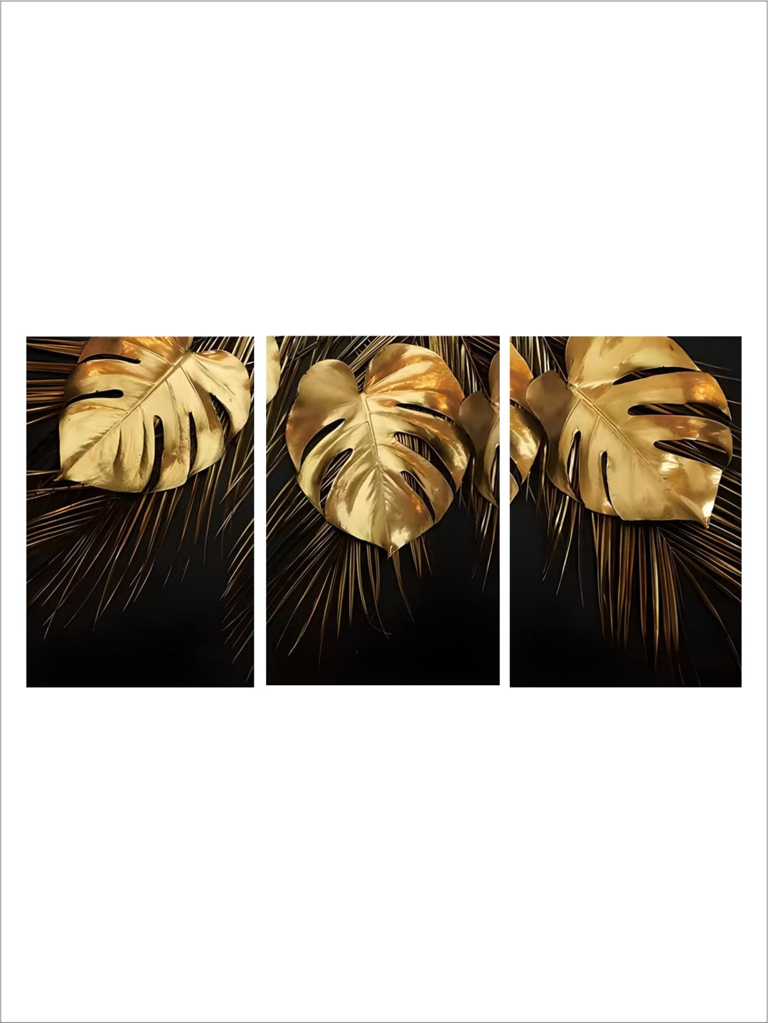 Nordic Light Luxury Style Home Decoration Leaf Art Prints painting golden 3 panel abstract plant wall