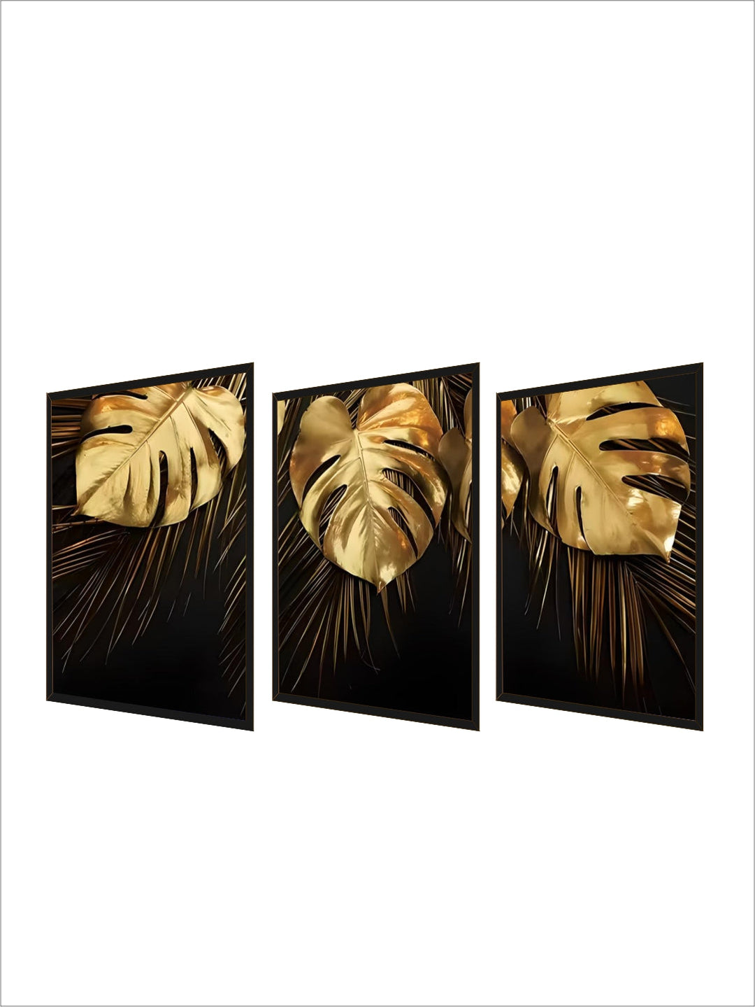 Nordic Light Luxury Style Home Decoration Leaf Art Prints painting golden 3 panel abstract plant wall
