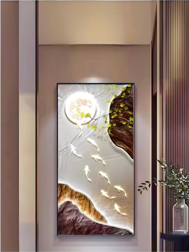 ArtUnion Nordic Modern landscape Golden mountain with FISH crystal porcelain paintings wall art for living room home decor