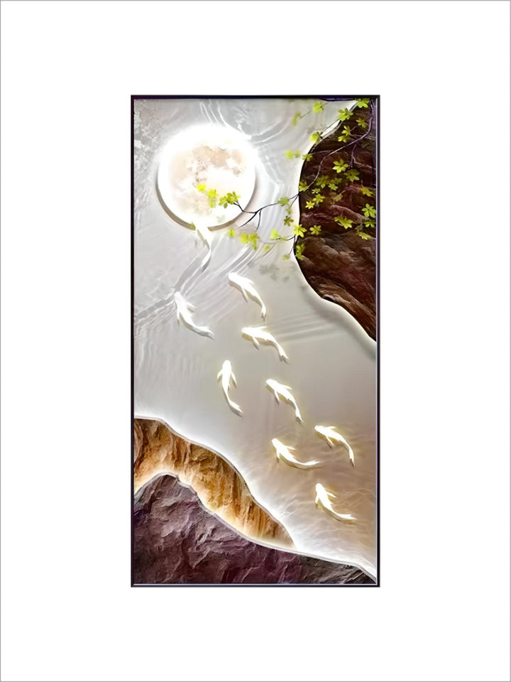 ArtUnion Nordic Modern landscape Golden mountain with FISH crystal porcelain paintings wall art for living room home decor