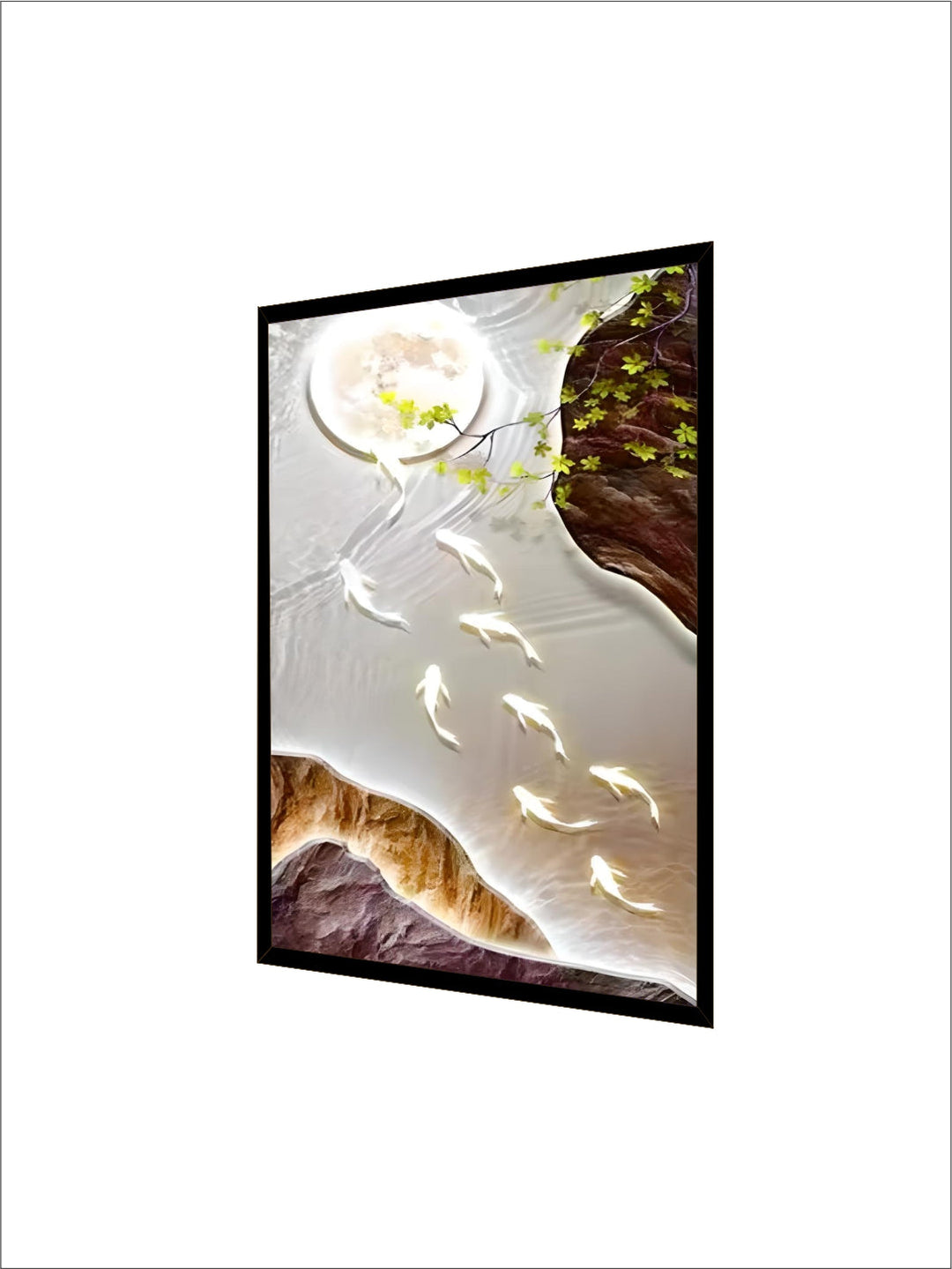 ArtUnion Nordic Modern landscape Golden mountain with FISH crystal porcelain paintings wall art for living room home decor