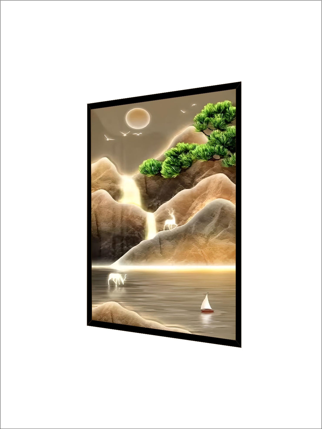 ArtUnion nordic Modern landscape Golden mountain with FISH crystal porcelain paintings wall art for living room home decor