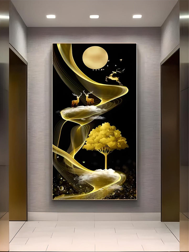 Mural wall background Northern Europe crystal porcelain painting golden deer curve moon golden porch painting wall art