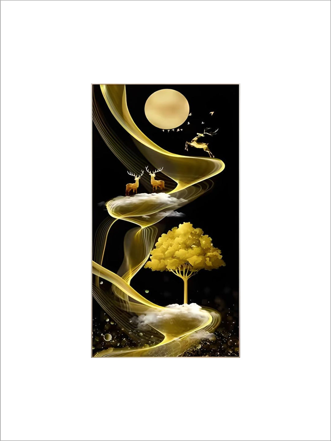 Mural wall background Northern Europe crystal porcelain painting golden deer curve moon golden porch painting wall art