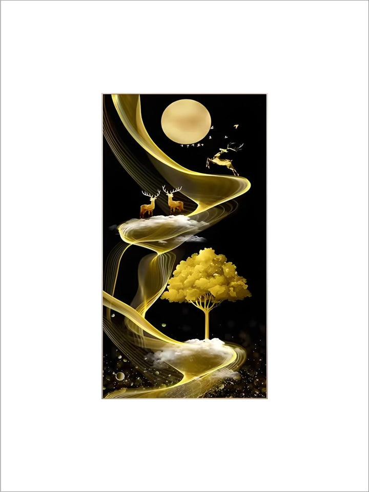 Mural wall background Northern Europe crystal porcelain painting golden deer curve moon golden porch painting wall art