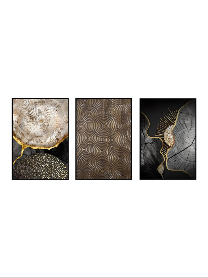 Abstract Black Golden Tree Rings Wall Art Fine Art Canvas Prints Light Luxury Pictures For Living Room Foyer Entranceway Reception Room Art Decor