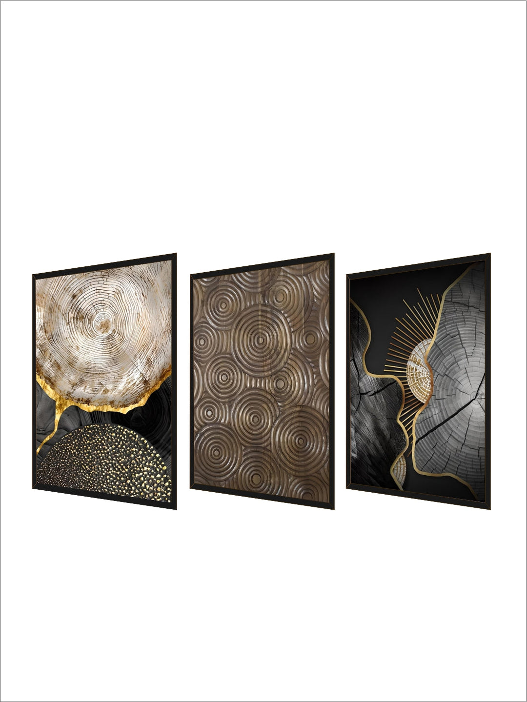 Abstract Black Golden Tree Rings Wall Art Fine Art Canvas Prints Light Luxury Pictures For Living Room Foyer Entranceway Reception Room Art Decor