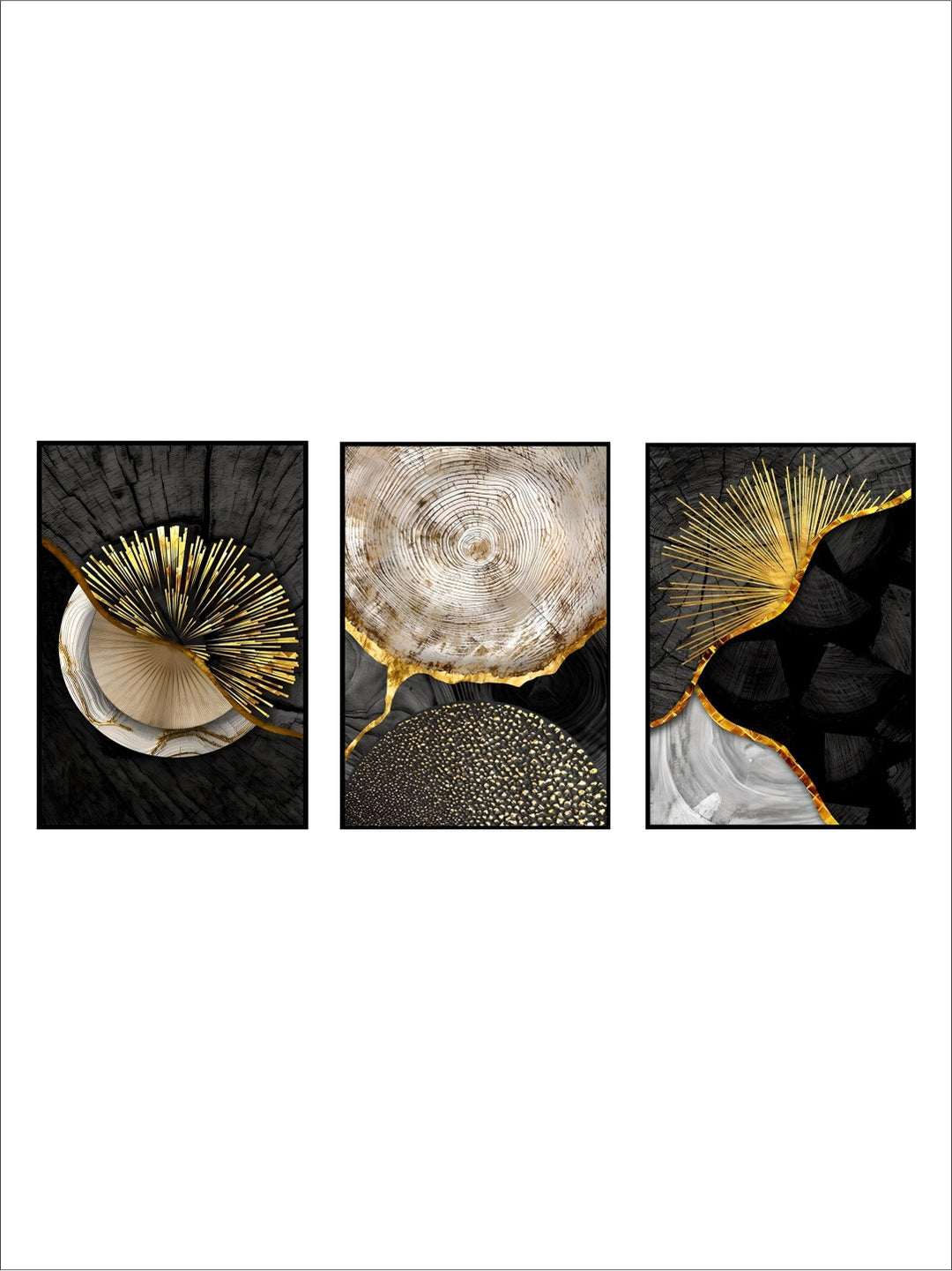 Abstract Black Golden Tree Rings Wall Art Fine Art Canvas Prints Light Luxury Pictures For Living Room Foyer Entranceway Reception Room Art Decor