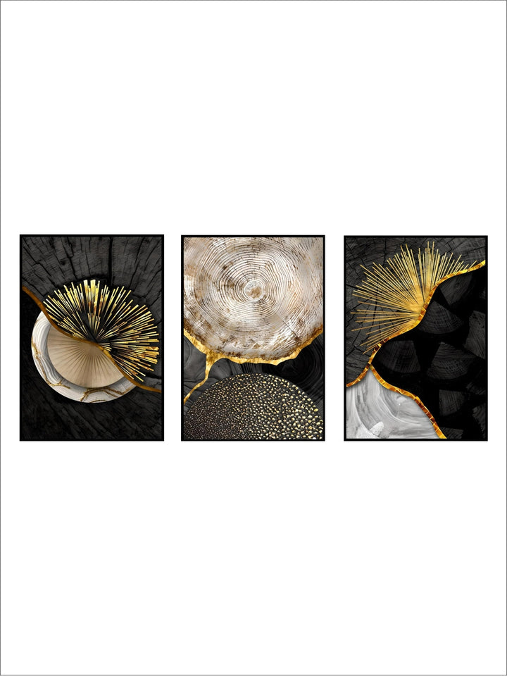 Abstract Black Golden Tree Rings Wall Art Fine Art Canvas Prints Light Luxury Pictures For Living Room Foyer Entranceway Reception Room Art Decor
