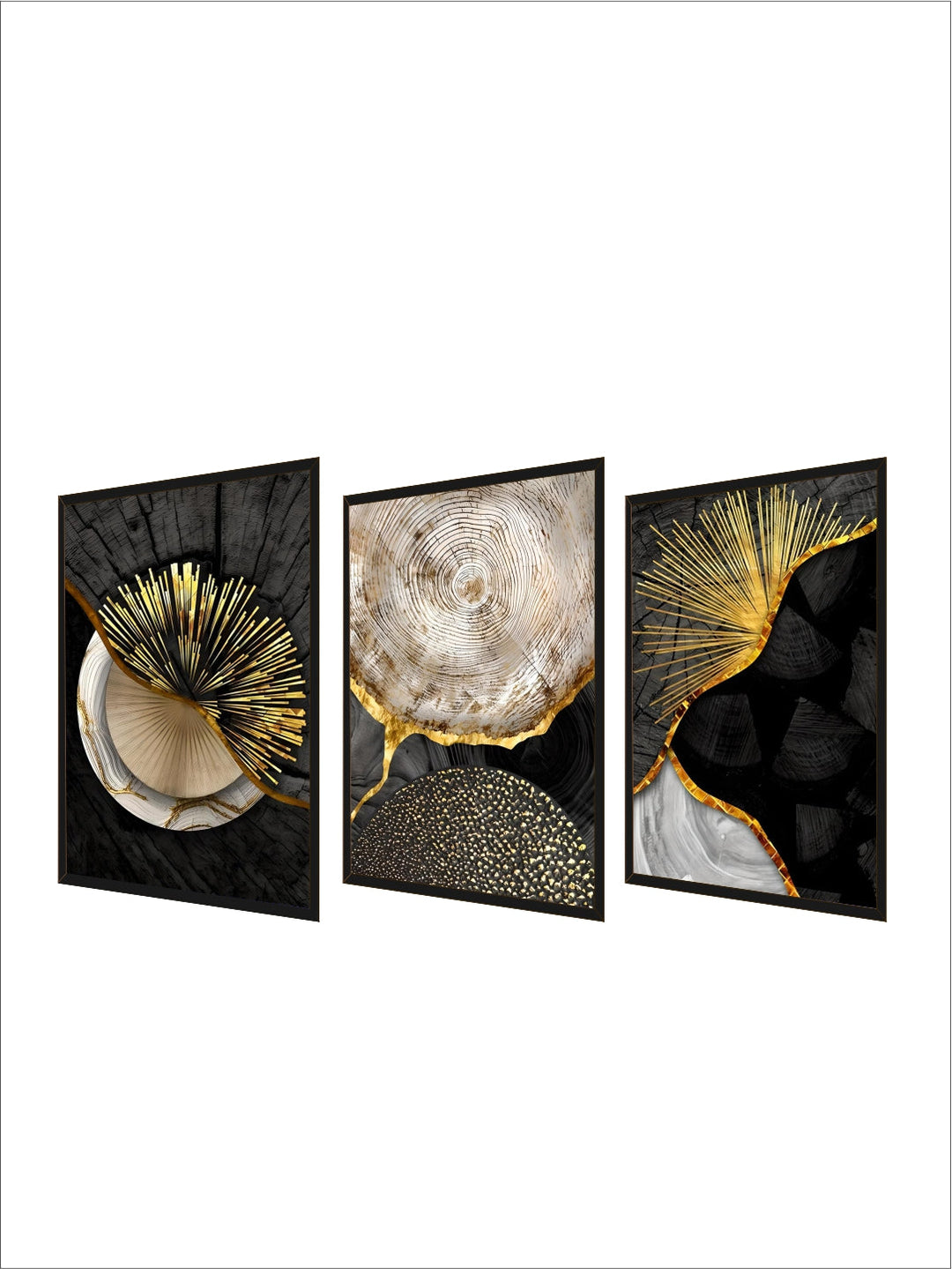Abstract Black Golden Tree Rings Wall Art Fine Art Canvas Prints Light Luxury Pictures For Living Room Foyer Entranceway Reception Room Art Decor