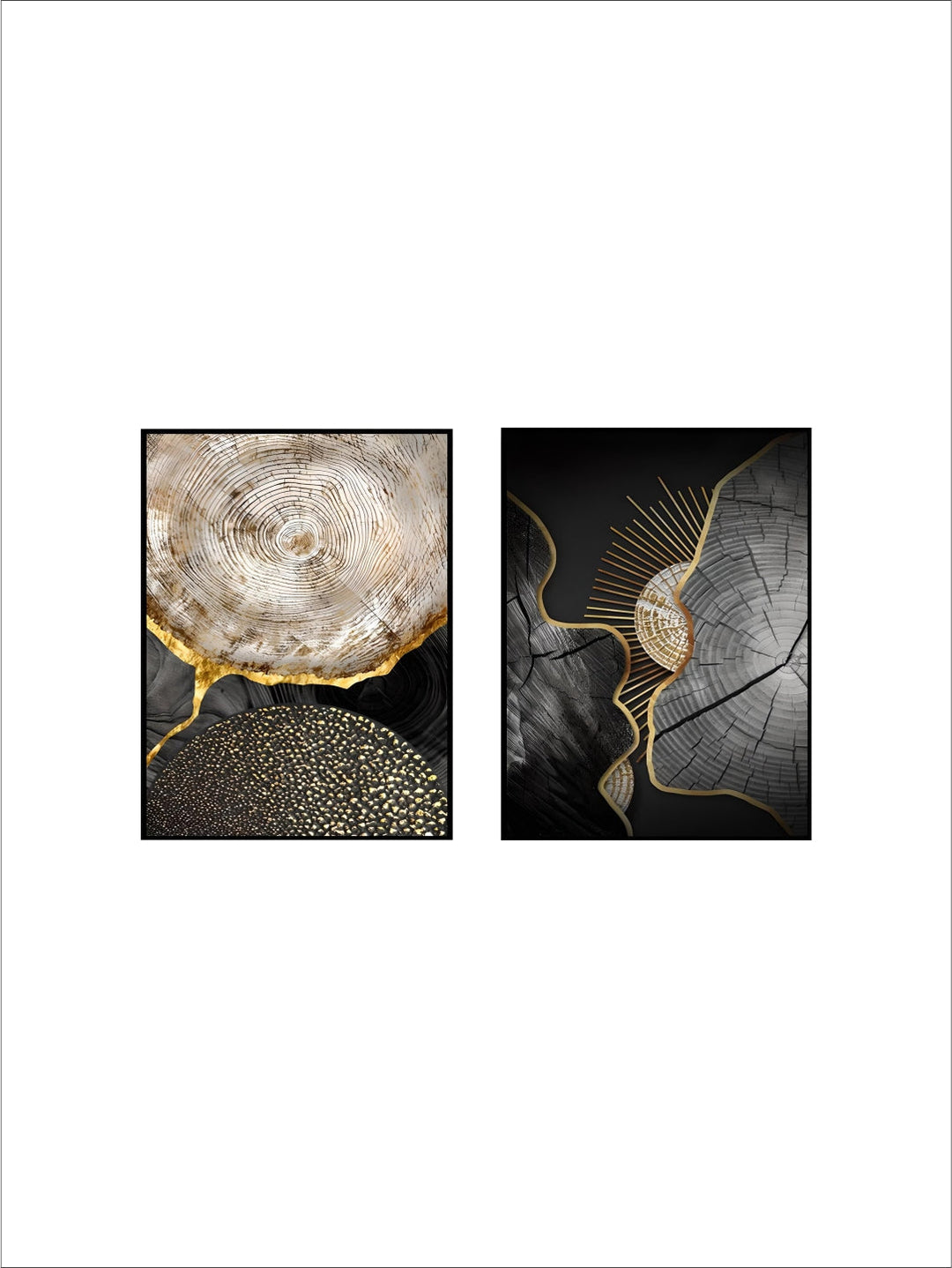 Abstract Black Golden Tree Rings Wall Art Fine Art Canvas Prints Light Luxury Pictures For Living Room Foyer Entranceway Reception Room Art Decor