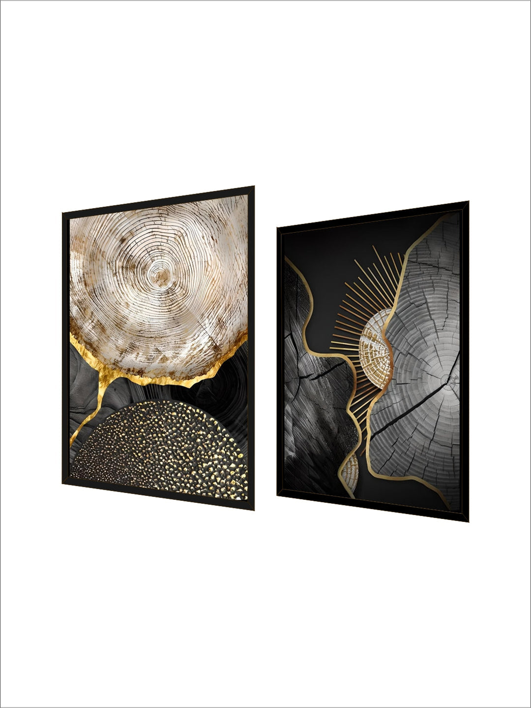 Abstract Black Golden Tree Rings Wall Art Fine Art Canvas Prints Light Luxury Pictures For Living Room Foyer Entranceway Reception Room Art Decor