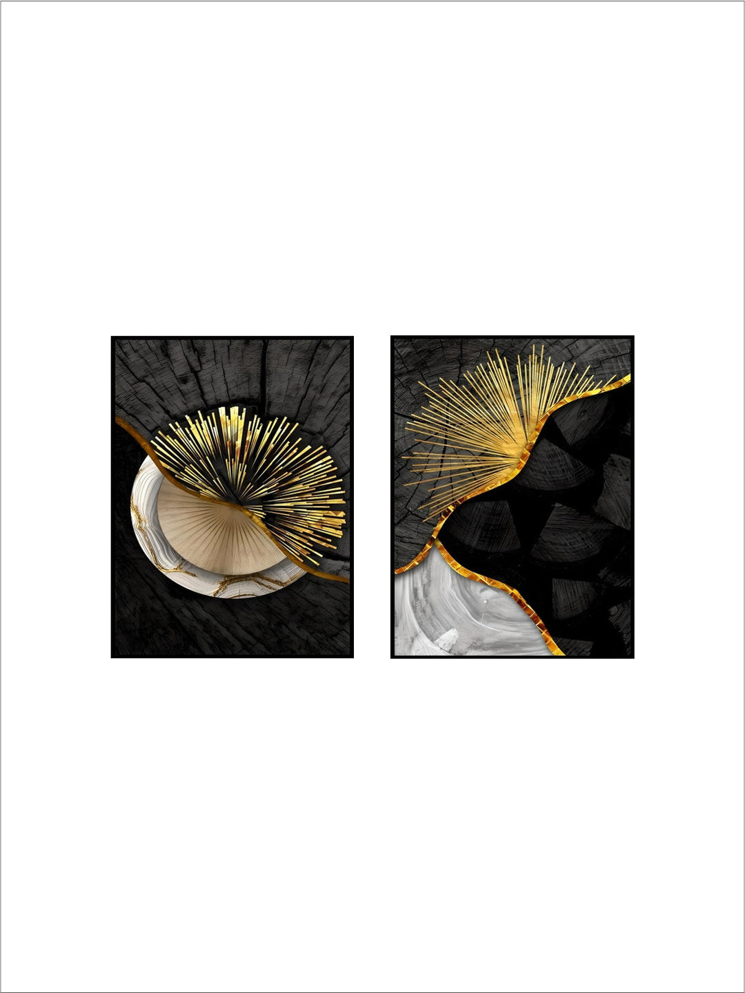 Abstract Black Golden Tree Rings Wall Art Fine Art Canvas Prints Light Luxury Pictures For Living Room Foyer Entranceway Reception Room Art Decor